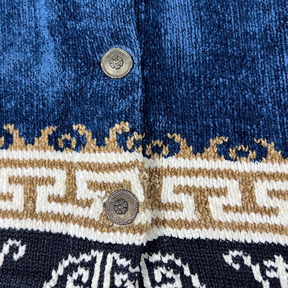 Lan Knits of Vermont Vintage Cardigan Blue Gold‎ Hand Loomed Old Money Small - Picture 6 of 8